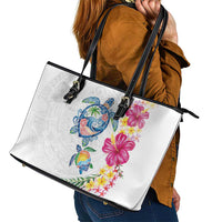 Hawaiian Abstract Art Turtles Leather Tote Bag with Plumeria and Hibiscus LT03 - Polynesian Pride