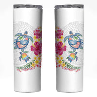 Hawaiian Abstract Art Turtles Skinny Tumbler with Plumeria and Hibiscus - Polynesian Pride