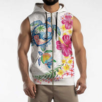 Hawaiian Abstract Art Turtles Sleeveless Zip Hoodie with Plumeria and Hibiscus LT03 - Polynesian Pride