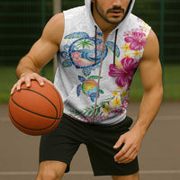Hawaiian Abstract Art Turtles Sleeveless Zip Hoodie with Plumeria and Hibiscus LT03 - Polynesian Pride
