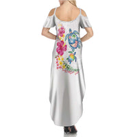 Hawaiian Abstract Art Turtles Summer Maxi Dress with Plumeria and Hibiscus - Polynesian Pride