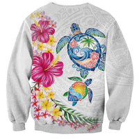Hawaiian Abstract Art Turtles Sweatshirt with Plumeria and Hibiscus - Polynesian Pride