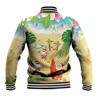 Hawaiian Mele Kalikimaka Baseball Jacket Tropical Plumeria and Lei Funny Santa Beach LT03 - Polynesian Pride
