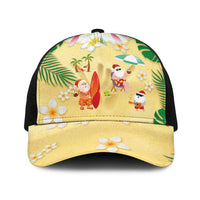 Hawaiian Mele Kalikimaka Baseball Net Cap Funny Santa Claus on Beach with Tropical Plants and Lei LT03 One Size Black Multicolor - Polynesian Pride