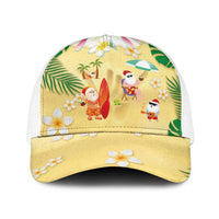 Hawaiian Mele Kalikimaka Baseball Net Cap Funny Santa Claus on Beach with Tropical Plants and Lei LT03 One Size White Multicolor - Polynesian Pride