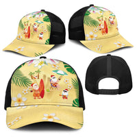 Hawaiian Mele Kalikimaka Baseball Net Cap Funny Santa Claus on Beach with Tropical Plants and Lei LT03 - Polynesian Pride