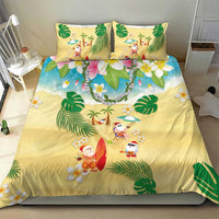 Hawaiian Mele Kalikimaka Bedding Set Tropical Plumeria and Lei Funny Santa Beach - Polynesian Pride