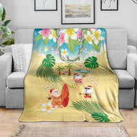 Hawaiian Mele Kalikimaka Blanket Tropical Plumeria and Lei Funny Santa Beach - Polynesian Pride