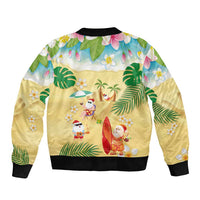 Hawaiian Mele Kalikimaka Bomber Jacket Tropical Plumeria and Lei Funny Santa Beach LT03 - Polynesian Pride