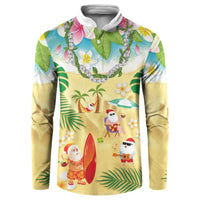Hawaiian Mele Kalikimaka Button Sweatshirt Tropical Plumeria and Lei Funny Santa Beach LT03 Multicolor - Polynesian Pride