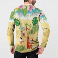 Hawaiian Mele Kalikimaka Button Sweatshirt Tropical Plumeria and Lei Funny Santa Beach LT03 - Polynesian Pride
