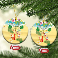 Hawaiian Mele Kalikimaka Ceramic Ornament Funny Santa Claus on Beach with Tropical Plants and Lei - Polynesian Pride