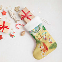 Hawaiian Mele Kalikimaka Christmas Stocking Funny Santa Claus on Beach with Tropical Plants and Lei - Polynesian Pride
