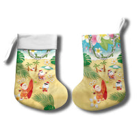 Hawaiian Mele Kalikimaka Christmas Stocking Funny Santa Claus on Beach with Tropical Plants and Lei - Polynesian Pride