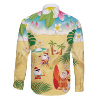 Hawaiian Mele Kalikimaka Family Matching Long Sleeve Bodycon Dress and Hawaiian Shirt Tropical Plumeria and Lei Funny Santa Beach - Polynesian Pride