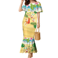 Hawaiian Mele Kalikimaka Family Matching Mermaid Dress and Hawaiian Shirt Tropical Plumeria and Lei Funny Santa Beach - Polynesian Pride