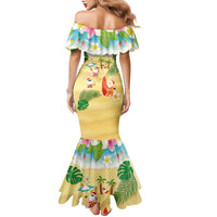 Hawaiian Mele Kalikimaka Family Matching Mermaid Dress and Hawaiian Shirt Tropical Plumeria and Lei Funny Santa Beach - Polynesian Pride