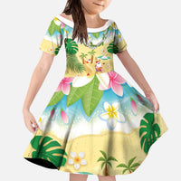 Hawaiian Mele Kalikimaka Family Matching Off The Shoulder Long Sleeve Dress and Hawaiian Shirt Tropical Plumeria and Lei Funny Santa Beach - Polynesian Pride