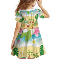 Hawaiian Mele Kalikimaka Family Matching Off The Shoulder Long Sleeve Dress and Hawaiian Shirt Tropical Plumeria and Lei Funny Santa Beach - Polynesian Pride