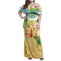 Hawaiian Mele Kalikimaka Family Matching Off Shoulder Maxi Dress and Hawaiian Shirt Tropical Plumeria and Lei Funny Santa Beach - Polynesian Pride