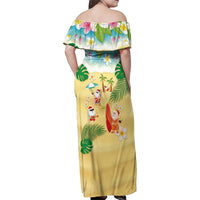 Hawaiian Mele Kalikimaka Family Matching Off Shoulder Maxi Dress and Hawaiian Shirt Tropical Plumeria and Lei Funny Santa Beach - Polynesian Pride