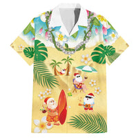 Hawaiian Mele Kalikimaka Family Matching Puletasi and Hawaiian Shirt Tropical Plumeria and Lei Funny Santa Beach - Polynesian Pride