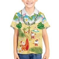 Hawaiian Mele Kalikimaka Family Matching Puletasi and Hawaiian Shirt Tropical Plumeria and Lei Funny Santa Beach - Polynesian Pride