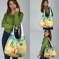 Hawaiian Mele Kalikimaka Grocery Bag Tropical Plumeria and Lei Funny Santa Beach - Polynesian Pride