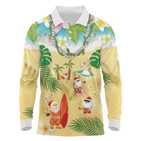 Hawaiian Mele Kalikimaka Long Sleeve Polo Shirt Tropical Plumeria and Lei Funny Santa Beach - Polynesian Pride
