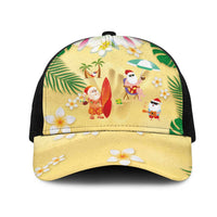 Hawaiian Mele Kalikimaka Mesh Trucker Cap Funny Santa Claus on Beach with Tropical Plants and Lei LT03 One Size Black Multicolor - Polynesian Pride