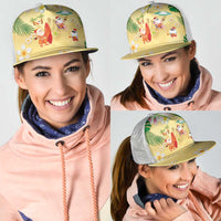 Hawaiian Mele Kalikimaka Mesh Trucker Cap Funny Santa Claus on Beach with Tropical Plants and Lei LT03 - Polynesian Pride