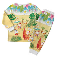 Hawaiian Mele Kalikimaka Christmas Pajama Set Funny Santa Claus on Beach with Tropical Plants and Lei - Polynesian Pride
