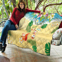 Hawaiian Mele Kalikimaka Quilt Tropical Plumeria and Lei Funny Santa Beach - Polynesian Pride