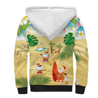 Hawaiian Mele Kalikimaka Sherpa Hoodie Tropical Plumeria and Lei Funny Santa Beach - Polynesian Pride