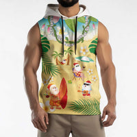 Hawaiian Mele Kalikimaka Sleeveless Hoodie Tropical Plumeria and Lei Funny Santa Beach - Polynesian Pride