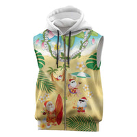 Hawaiian Mele Kalikimaka Sleeveless Zip Hoodie Tropical Plumeria and Lei Funny Santa Beach - Polynesian Pride