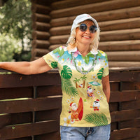 Hawaiian Mele Kalikimaka Women Polo Shirt Tropical Plumeria and Lei Funny Santa Beach - Polynesian Pride