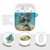 Hawaiian Mele Kalikimaka AirPods Case Tropical Xmas Turtles Red Poinsettia Watercolor - Polynesian Pride