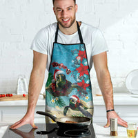 Hawaiian Mele Kalikimaka Apron Tropical Xmas Turtles Red Poinsettia Watercolor - Polynesian Pride