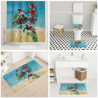 Hawaiian Mele Kalikimaka Bathroom Set Tropical Xmas Turtles Red Poinsettia Watercolor - Polynesian Pride