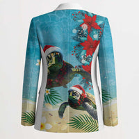 Hawaiian Mele Kalikimaka Blazer Tropical Xmas Turtles Red Poinsettia Watercolor - Polynesian Pride
