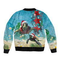 Hawaiian Mele Kalikimaka Bomber Jacket Tropical Xmas Turtles Red Poinsettia Watercolor - Polynesian Pride