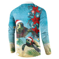 Hawaiian Mele Kalikimaka Button Sweatshirt Tropical Xmas Turtles Red Poinsettia Watercolor - Polynesian Pride