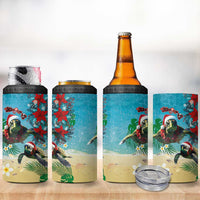 Hawaiian Mele Kalikimaka 4 in 1 Can Cooler Tumbler Tropical Xmas Turtles Red Poinsettia Watercolor - Polynesian Pride