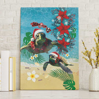 Hawaiian Mele Kalikimaka Canvas Wall Art Tropical Xmas Turtles Red Poinsettia Watercolor - Polynesian Pride