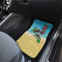 Hawaiian Mele Kalikimaka Car Mats Tropical Xmas Turtles Red Poinsettia Watercolor - Polynesian Pride