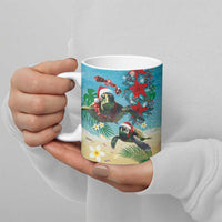Hawaiian Mele Kalikimaka Ceramic Mug Tropical Xmas Turtles Red Poinsettia Watercolor - Polynesian Pride