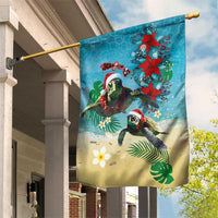 Hawaiian Mele Kalikimaka Garden Flag Tropical Xmas Turtles Red Poinsettia Watercolor - Polynesian Pride