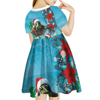 Hawaiian Mele Kalikimaka Kid Short Sleeve Dress Tropical Xmas Turtles Red Poinsettia Watercolor - Polynesian Pride