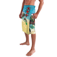 Hawaiian Mele Kalikimaka Lavalava Tropical Xmas Turtles Red Poinsettia Watercolor - Polynesian Pride